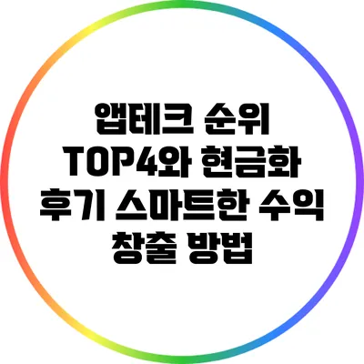 앱테크 순위 TOP4와 현금화 후기: 스마트한 수익 창출 방법