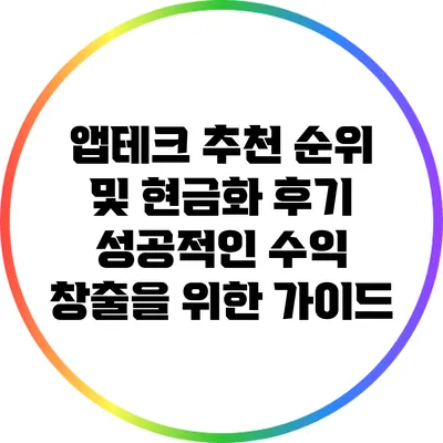 앱테크 추천 순위 및 현금화 후기: 성공적인 수익 창출을 위한 가이드
