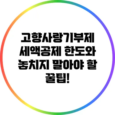 고향사랑기부제 세액공제 한도와 놓치지 말아야 할 꿀팁!