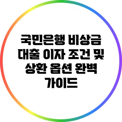 국민은행 비상금 대출 이자 조건 및 상환 옵션 완벽 가이드