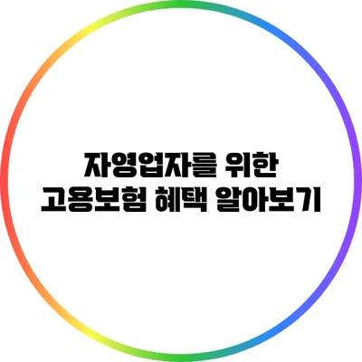 자영업자를 위한 고용보험 혜택 알아보기